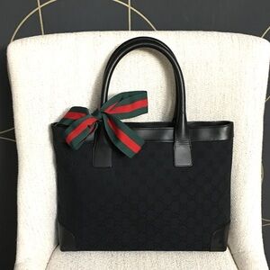 Gucci black monogram canvas tote bag
